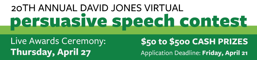 David Jones Persuasive Speech Contest 50 to 500 dollar prizes